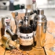 Bottle of Coffee Vodka Liqueur with Coffee beans, Cocktail shaker
