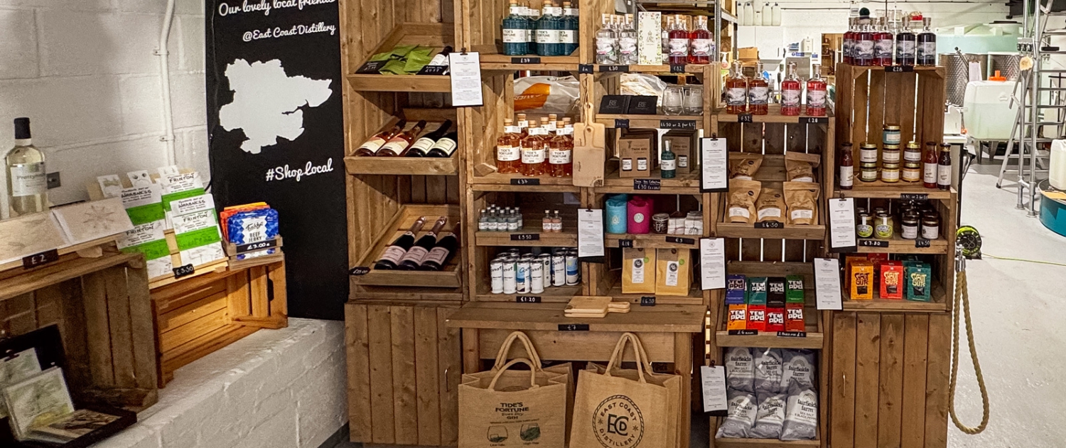 Our shop - showing shelves full of Essex products